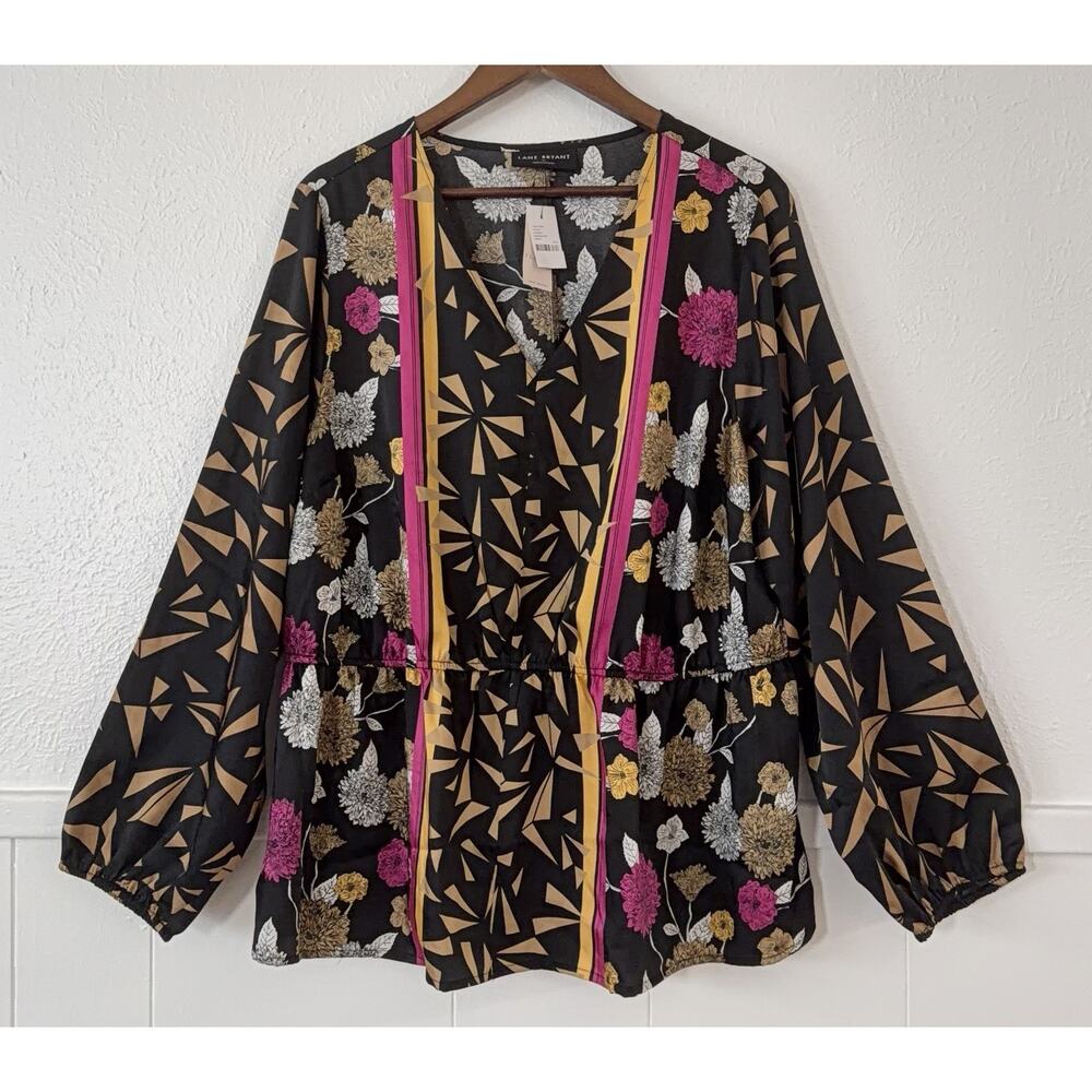 Lane Bryant Floral Geometric Peplum 22 Blouse Top Women’s NWT Boho - Picture 2 of 9